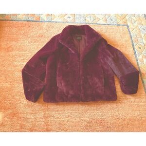 Express Faux Fur Jacket Burgundy Plush Coat Hook Closure Size S